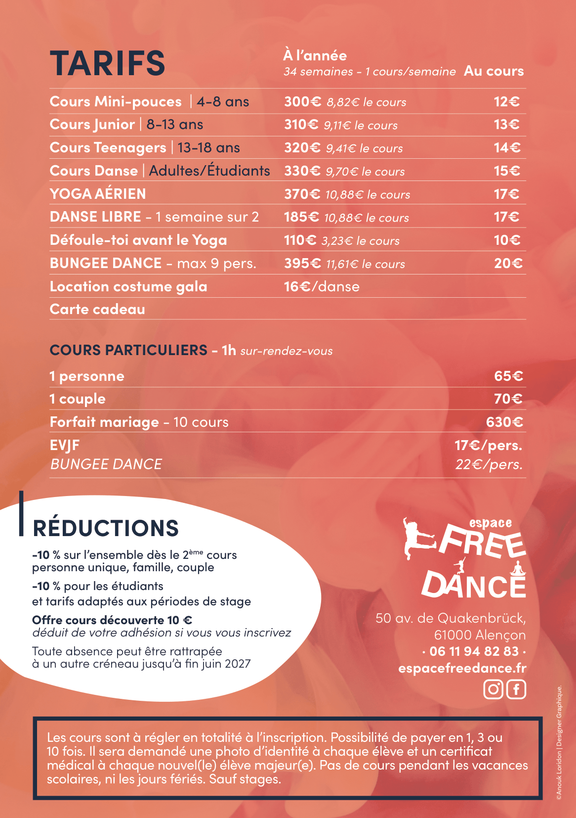 Tarifs Espace Free Dance 2026-2027